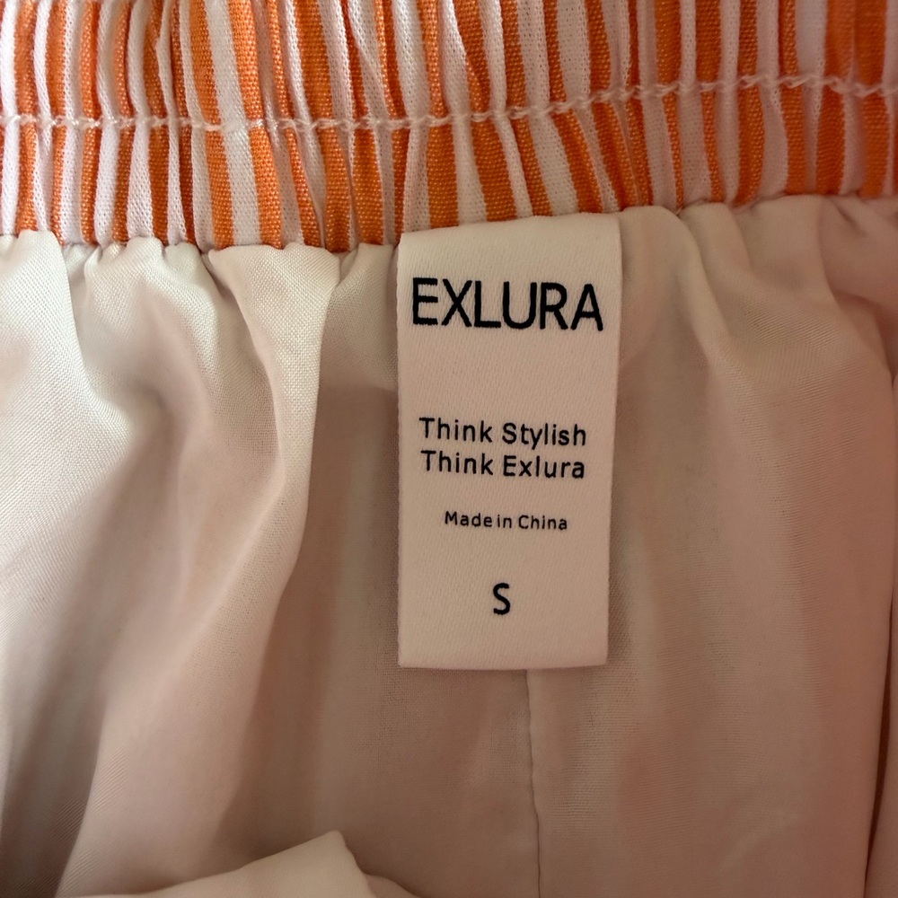 Women’s High Waist Striped Drawstring Shorts - Peach/White - Picture 5 of 6